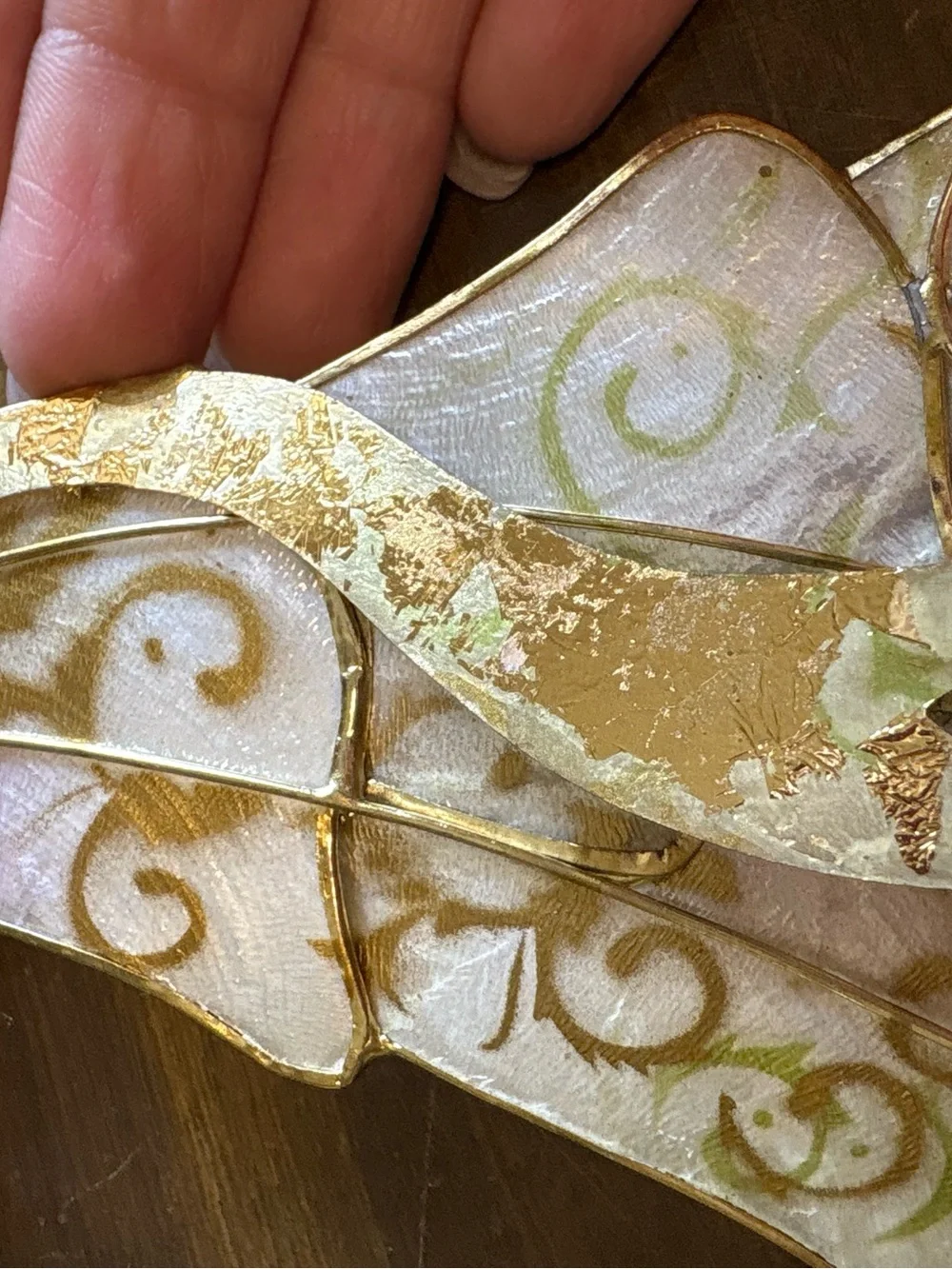 Vintage Holiday Capiz Shell Angel Gold Set 2 Harp Christmas Iridescent Whimsy
